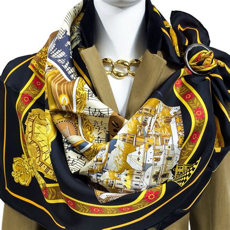 Hermes Silk Scarf Salzburg by Loic Dubigeon Black